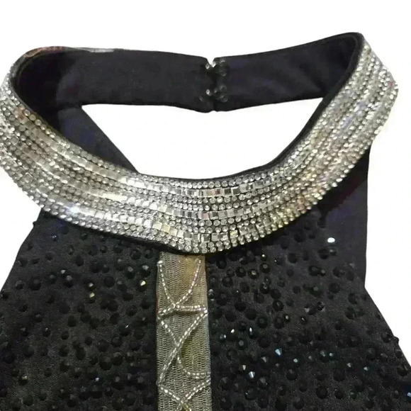 Rhinestone Halter Neck Open Back Mesh Center Gown with Train Size 2 - Picture 5 of 7